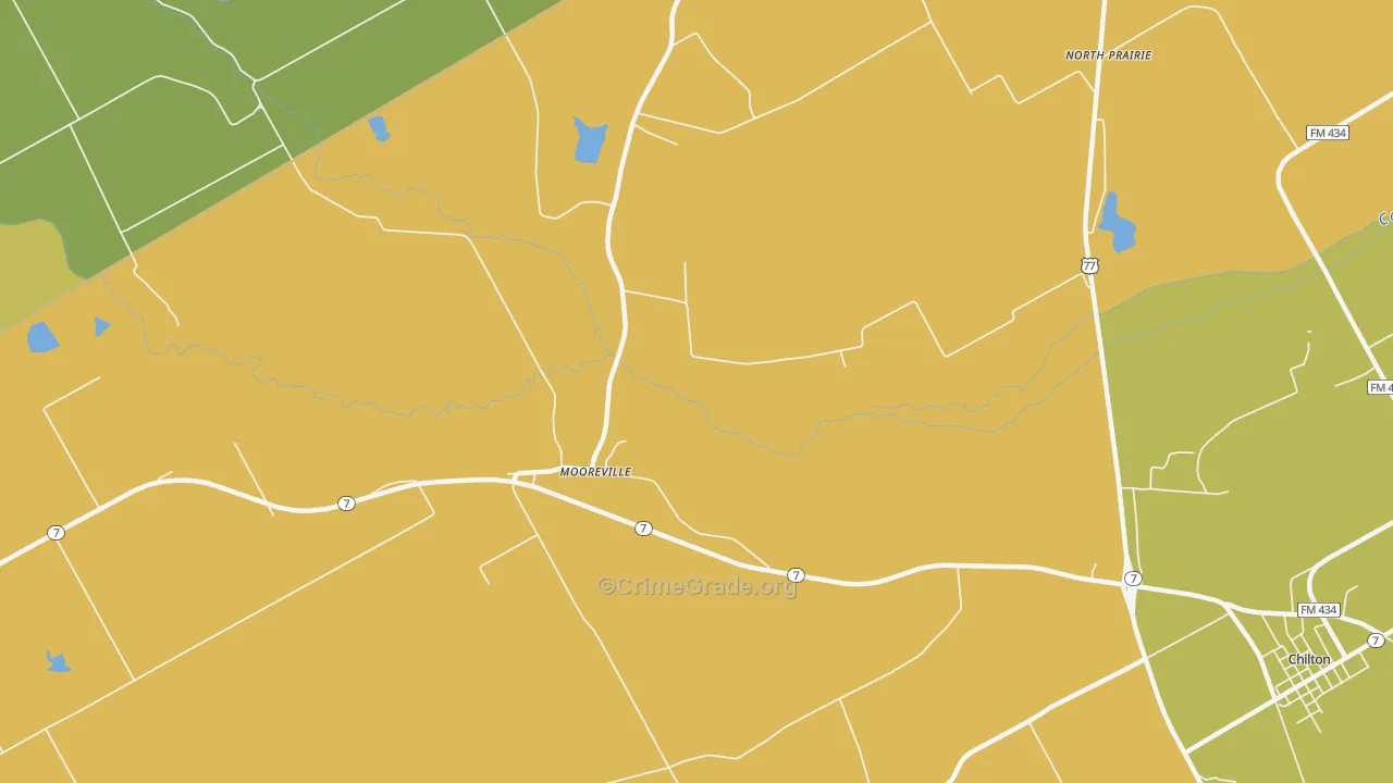 Mooreville, TX Map of Burglary Rates