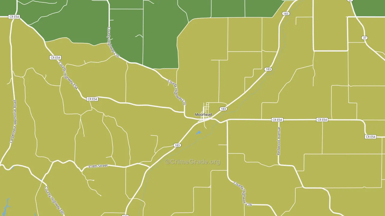 Moorhead, IA Map of Burglary Rates