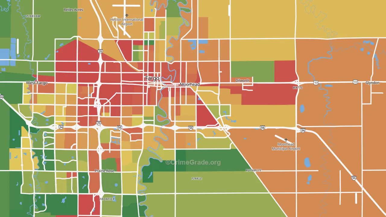 Moorhead, MN Map of Burglary Rates