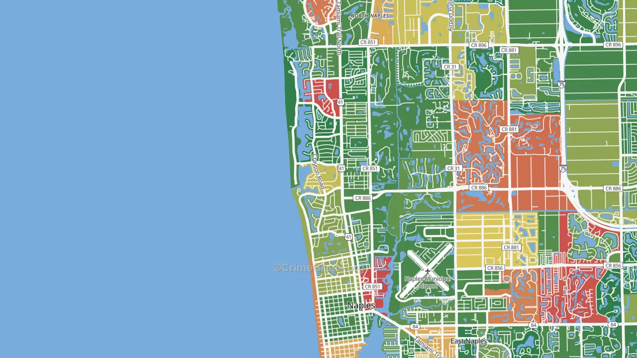 Moorings-Coquina Sands, Naples, FL Map of Burglary Rates