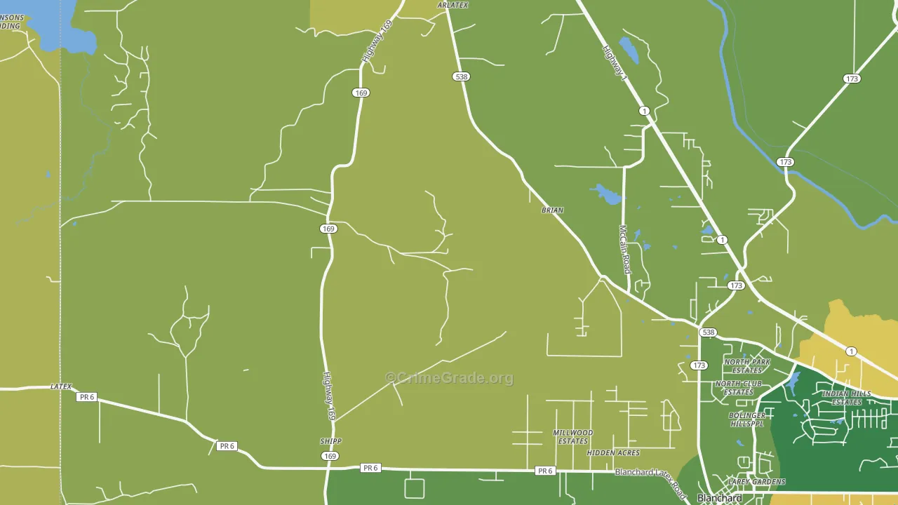 Mooringsport, LA Map of Burglary Rates