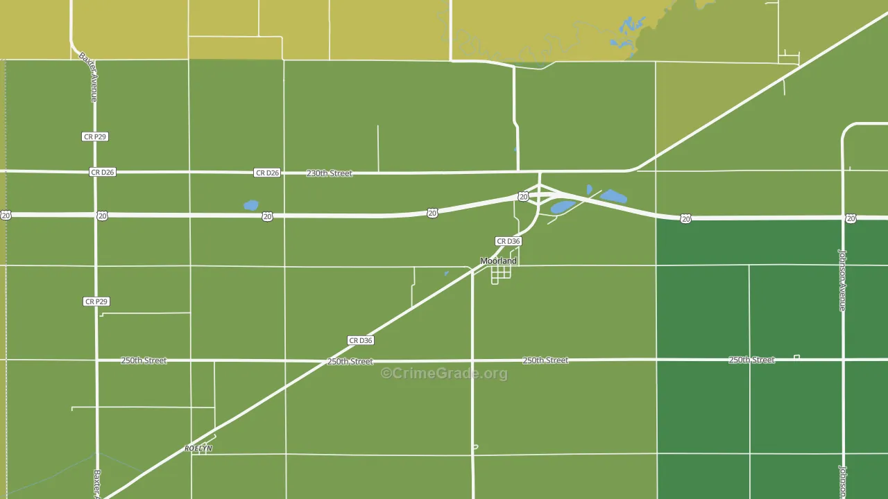 Moorland, IA Map of Burglary Rates