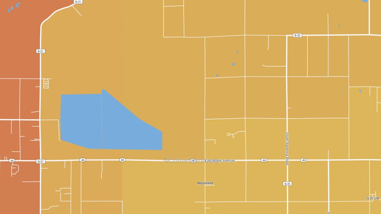 Moorland, MI Map of Burglary Rates