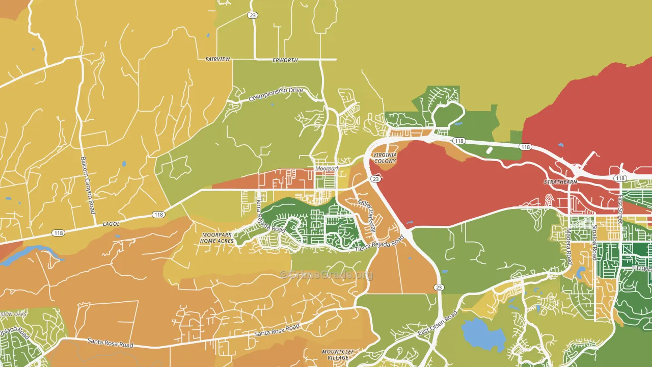 Moorpark, CA Map of Burglary Rates