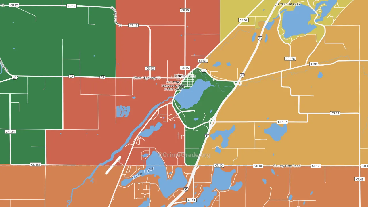 Moose Lake, MN Map of Burglary Rates