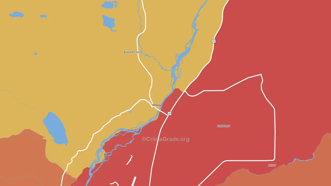 Moose, WY Map of Burglary Rates