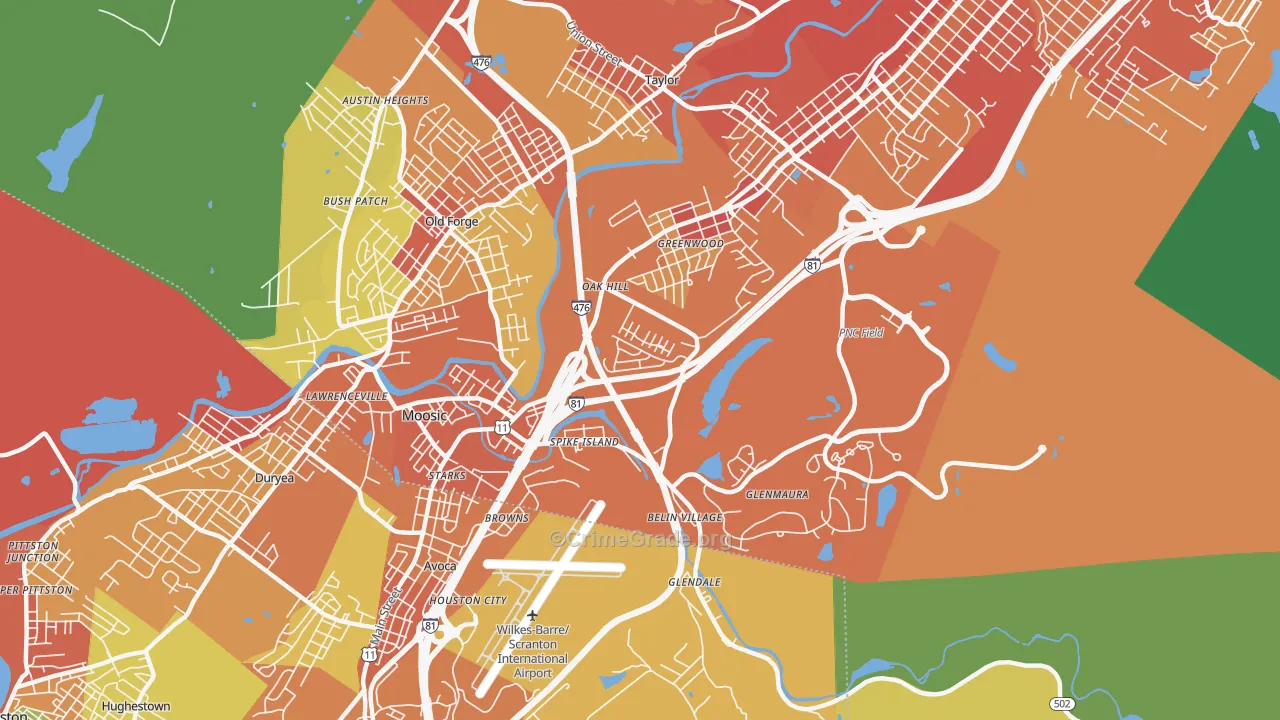 Moosic, PA Map of Burglary Rates