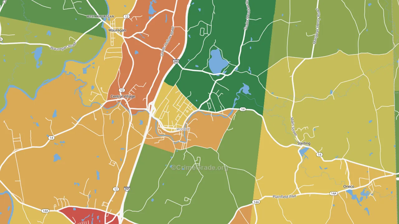 Moosup, CT Map of Burglary Rates