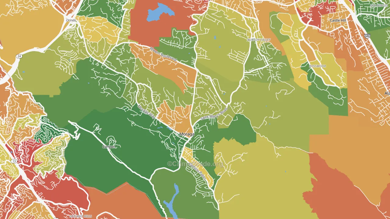 Moraga, CA Map of Burglary Rates