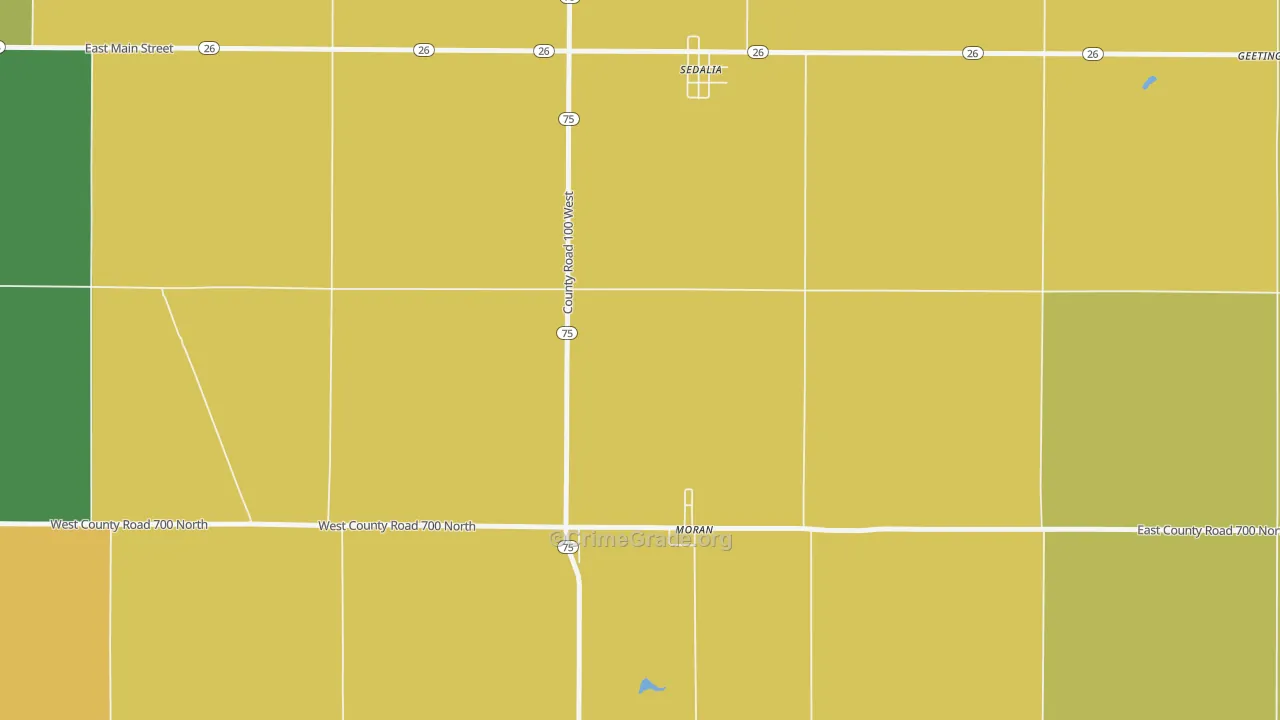 Moran, IN Map of Burglary Rates