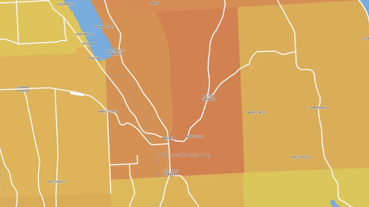 Moravia, NY Map of Burglary Rates