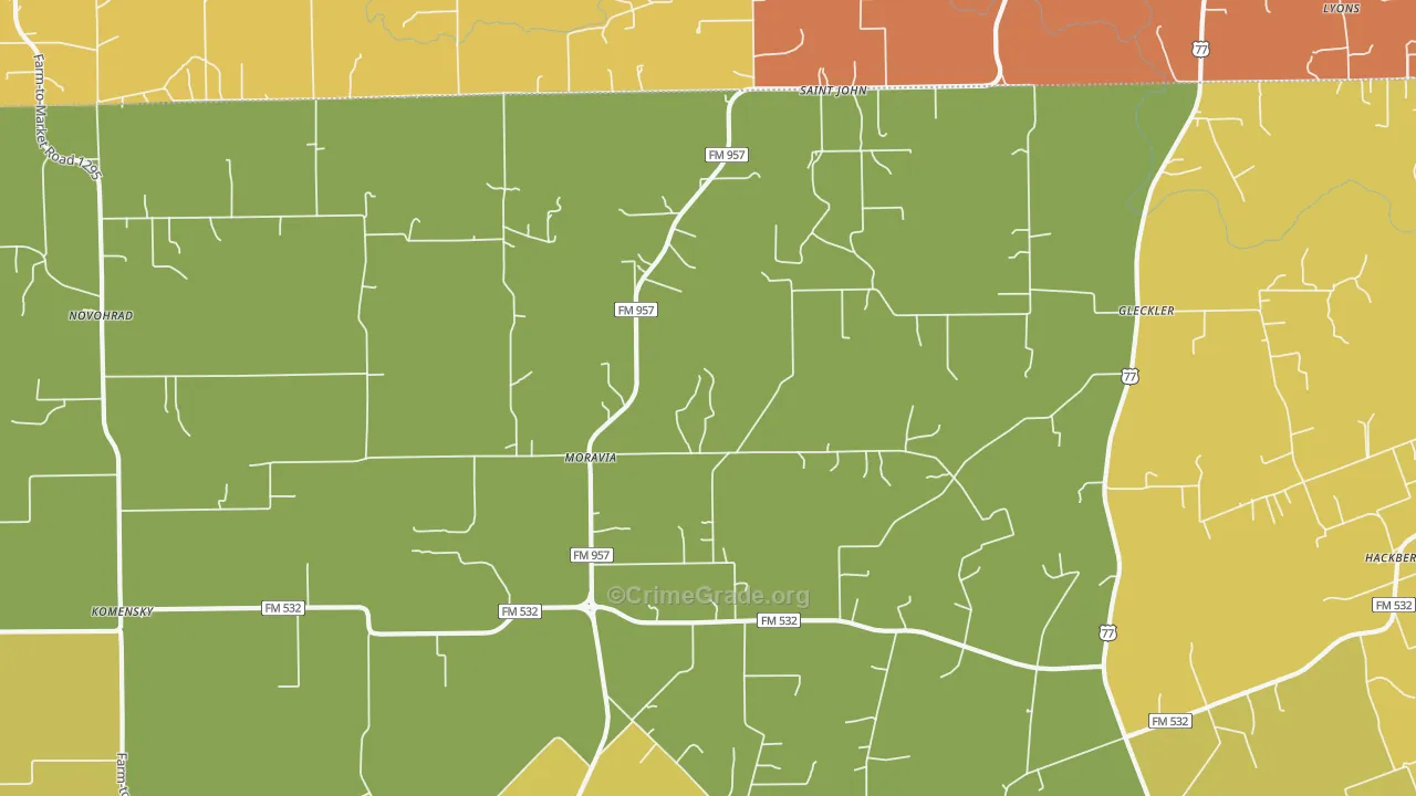 Moravia, TX Map of Burglary Rates