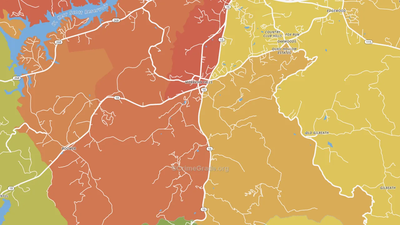 Moravian Falls, NC Map of Burglary Rates