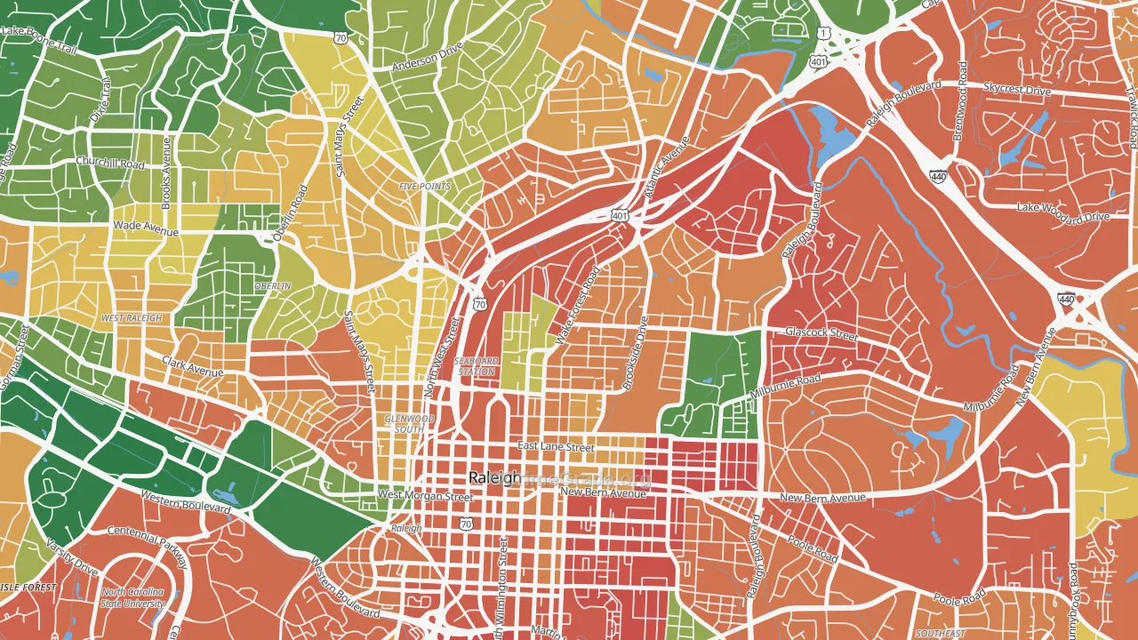 Mordecai, Raleigh, NC Map of Burglary Rates
