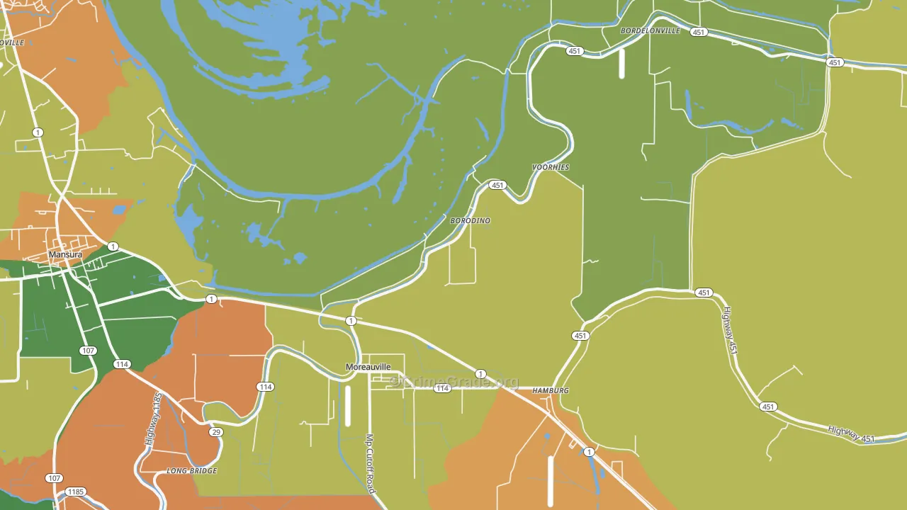 Moreauville, LA Map of Burglary Rates