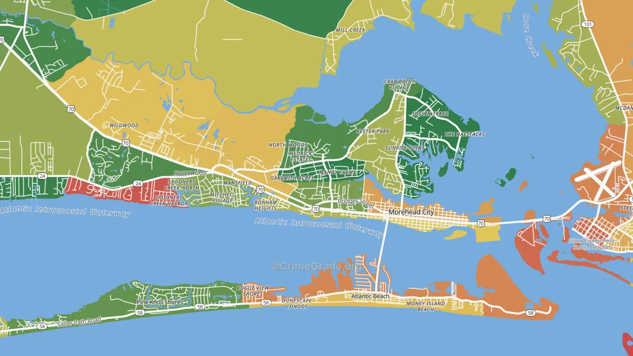 Morehead City, NC Map of Burglary Rates