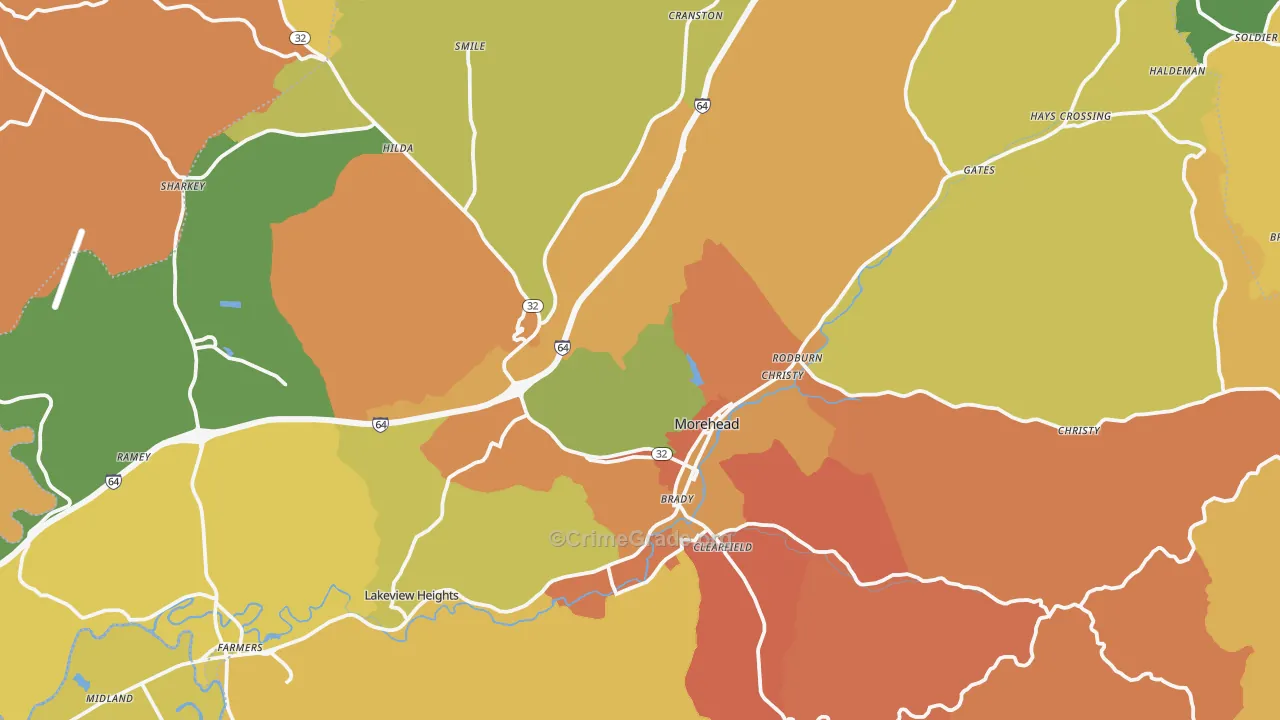 Morehead, KY Map of Burglary Rates