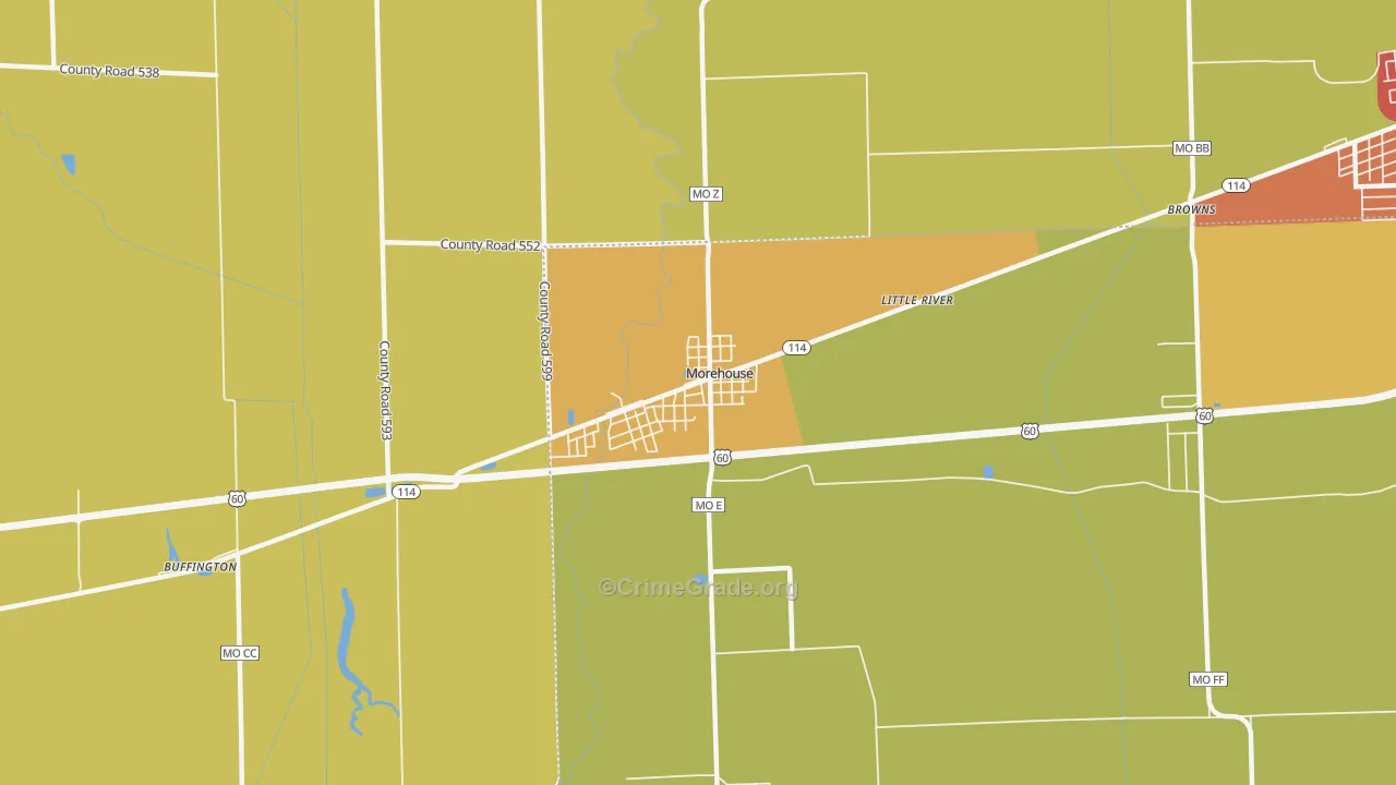 Morehouse, MO Map of Burglary Rates