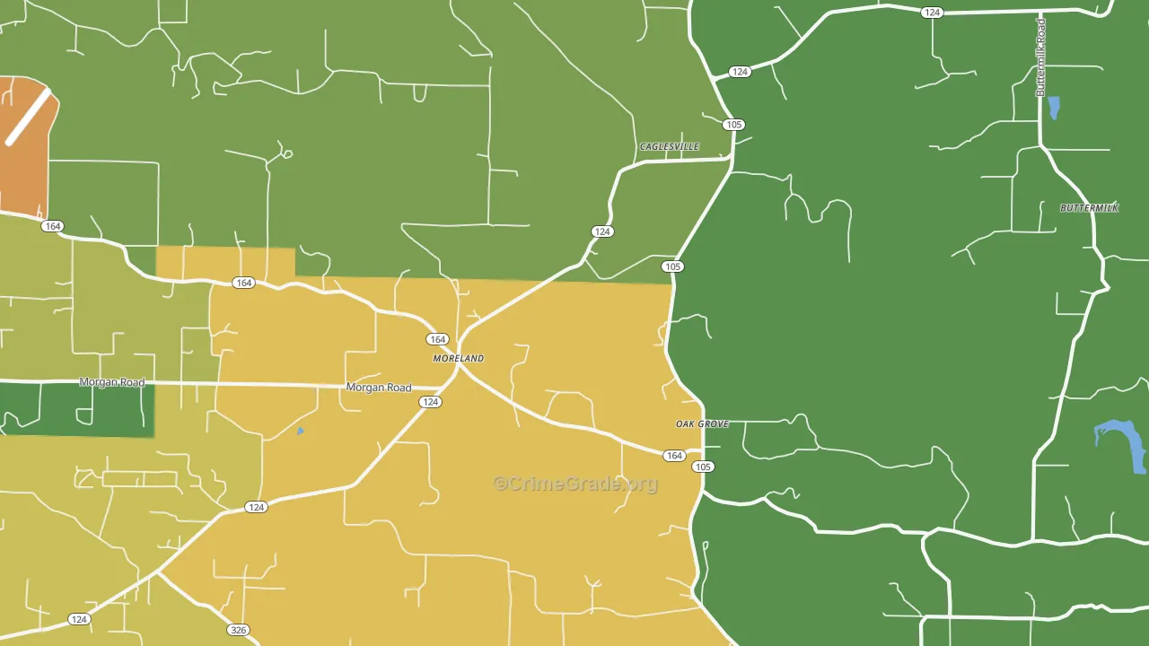 Moreland, AR Map of Burglary Rates