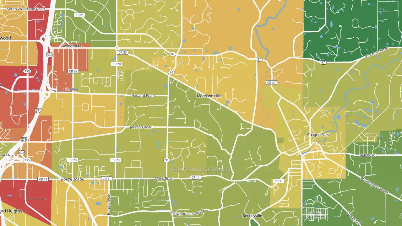 Moreland Hills, OH Map of Burglary Rates