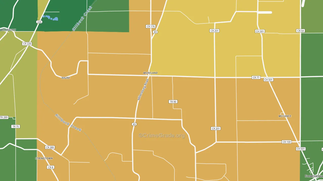 Moreland, OH Map of Burglary Rates
