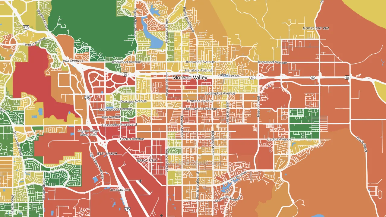 Moreno Valley, CA Map of Burglary Rates