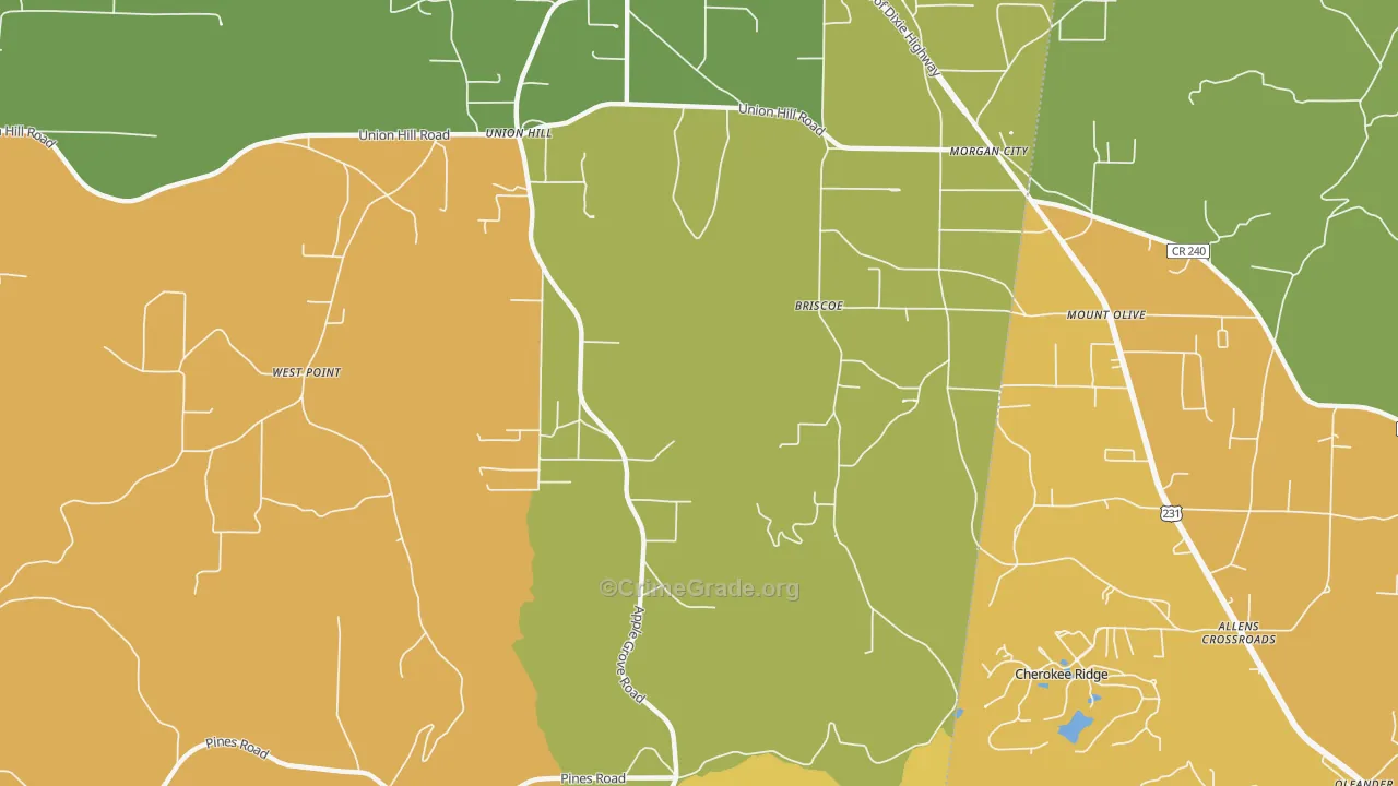 Morgan City, AL Map of Burglary Rates