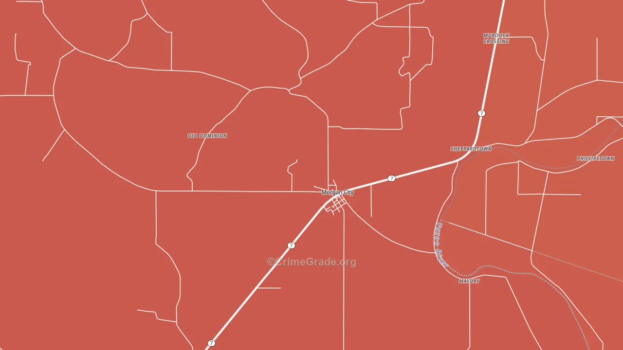 Morgan City, MS Map of Burglary Rates