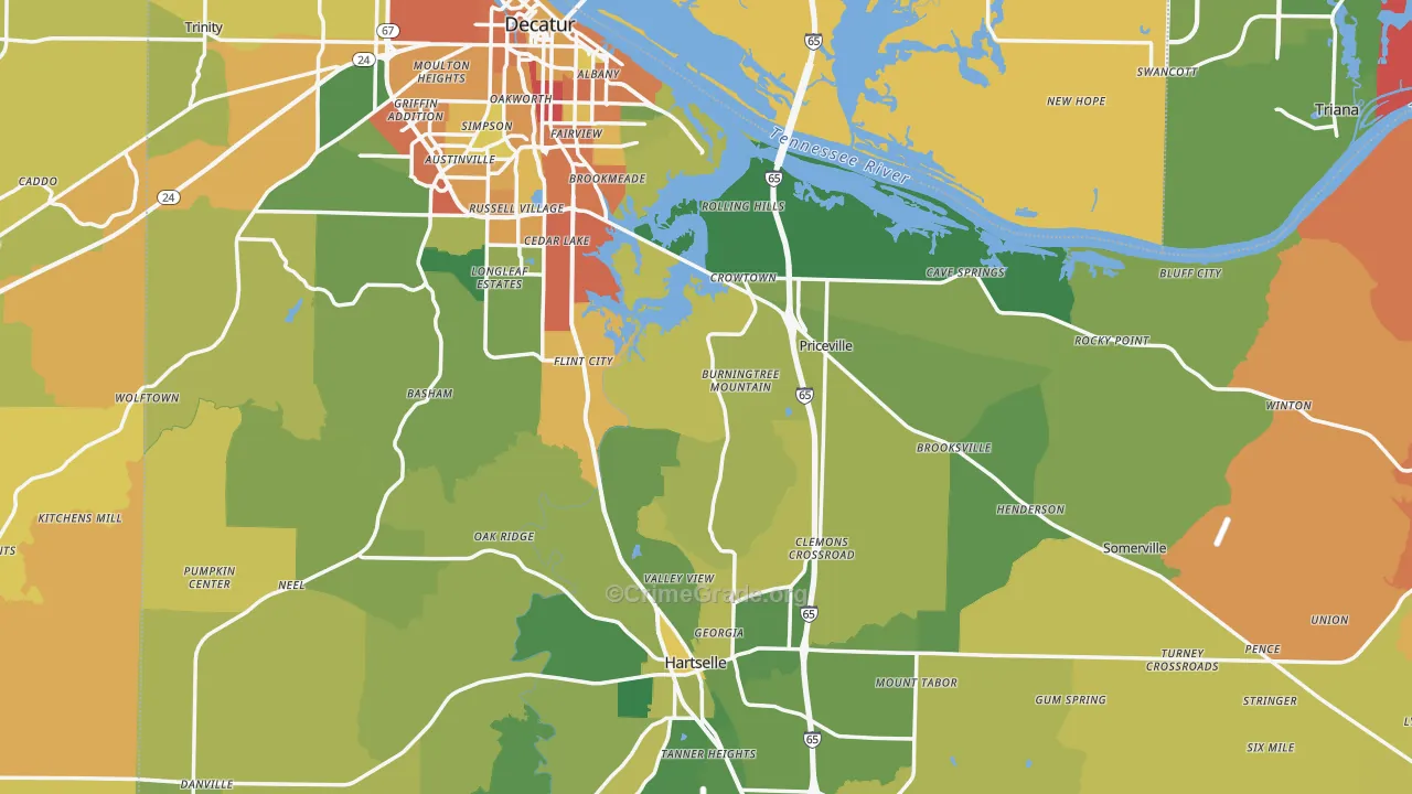 Morgan County, AL Map of Burglary Rates