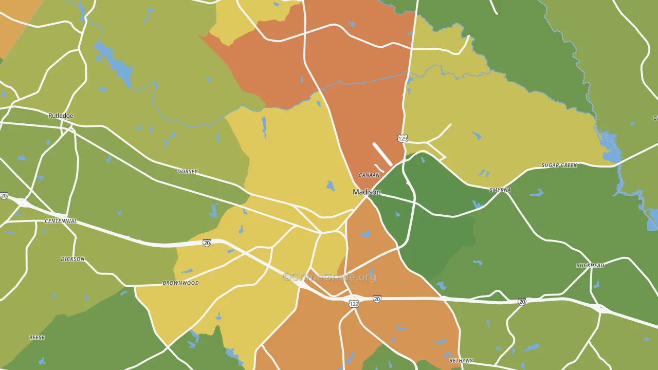 Morgan County, GA Map of Burglary Rates