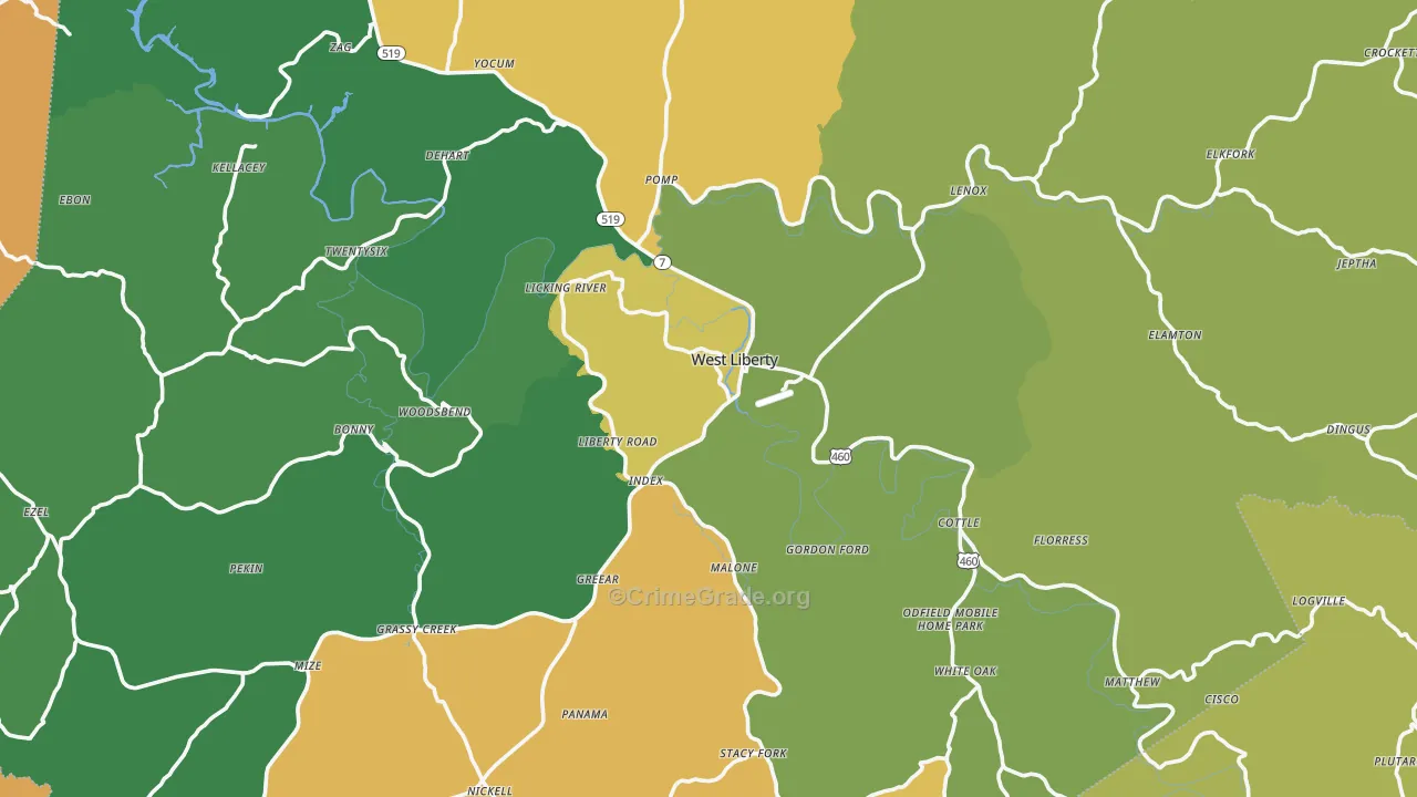 Morgan County, KY Map of Burglary Rates
