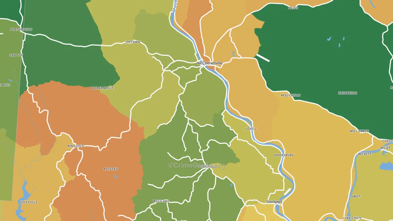 Morgan County, OH Map of Burglary Rates
