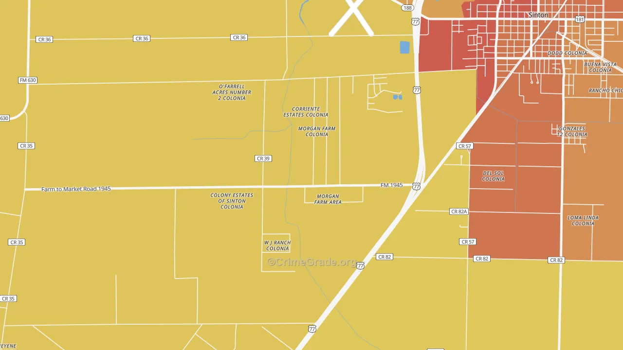 Morgan Farm, TX Map of Burglary Rates