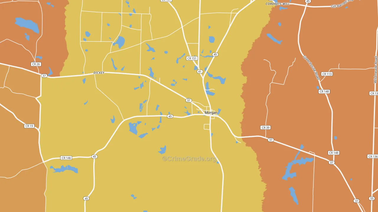 Morgan, GA Map of Burglary Rates