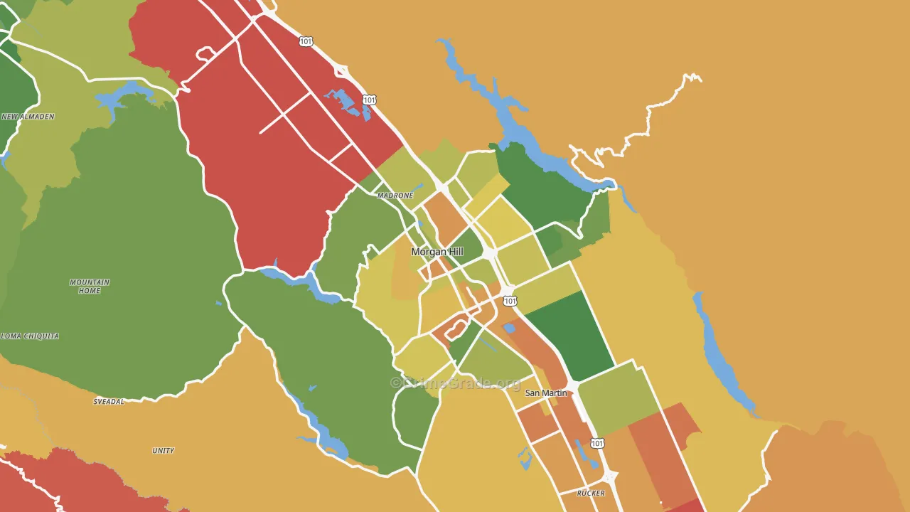 Morgan Hill, CA Map of Burglary Rates