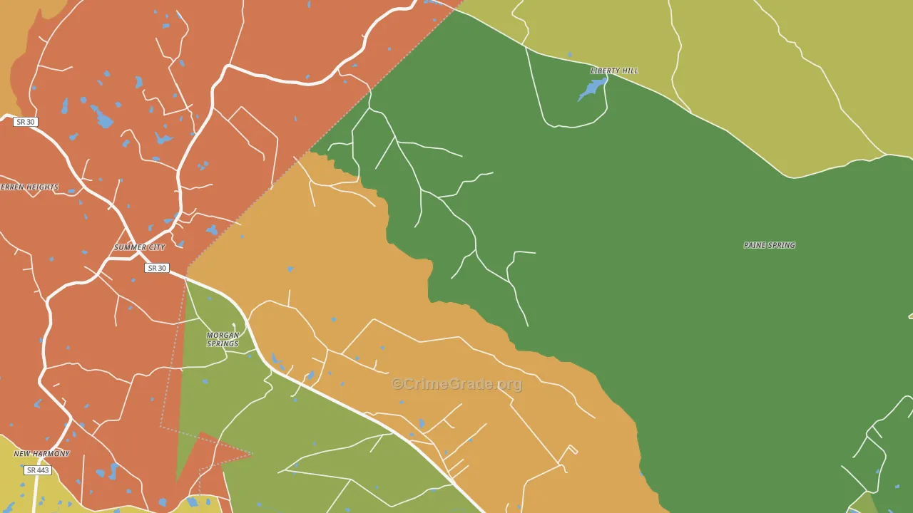 Morgan Springs, TN Map of Burglary Rates