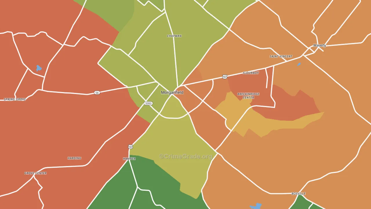 Morganfield, KY Map of Burglary Rates