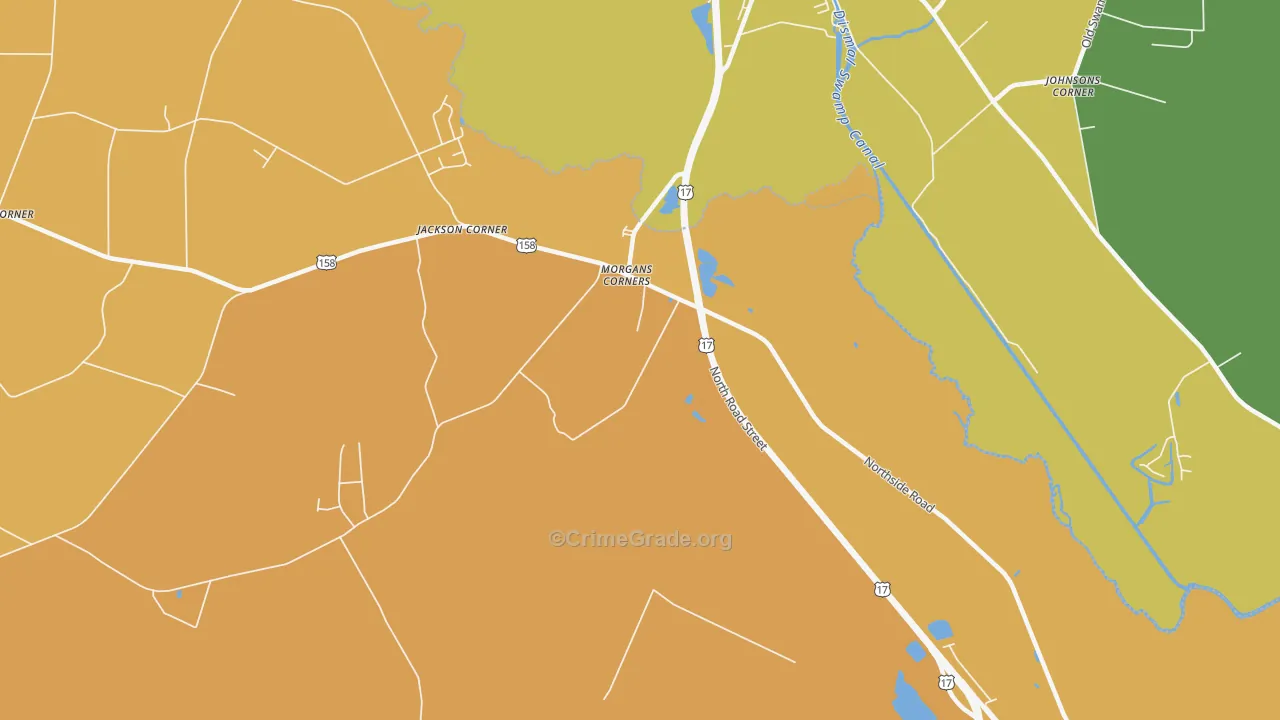 Morgans Corners, NC Map of Burglary Rates