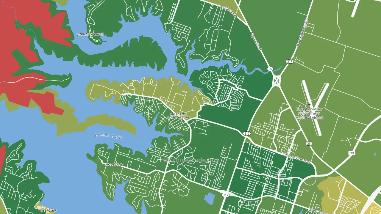 Morgans Point Resort, TX Map of Burglary Rates