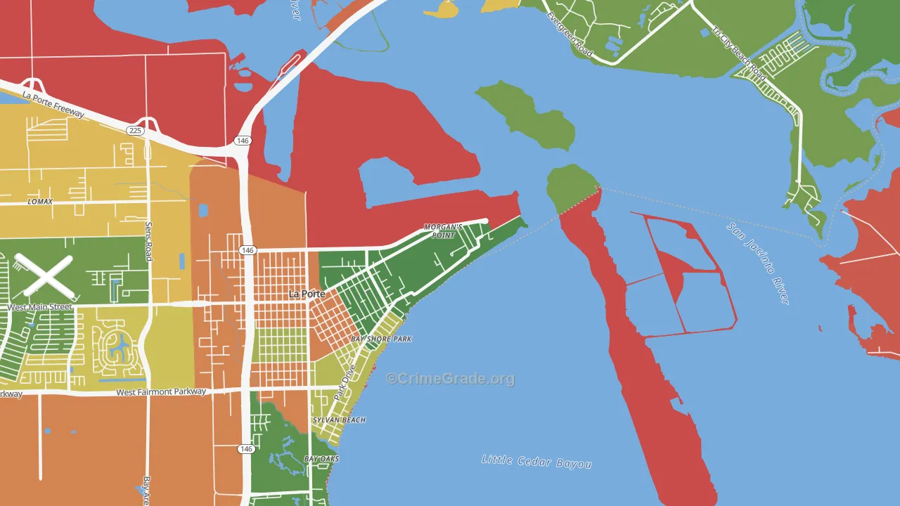 Morgans Point, TX Map of Burglary Rates