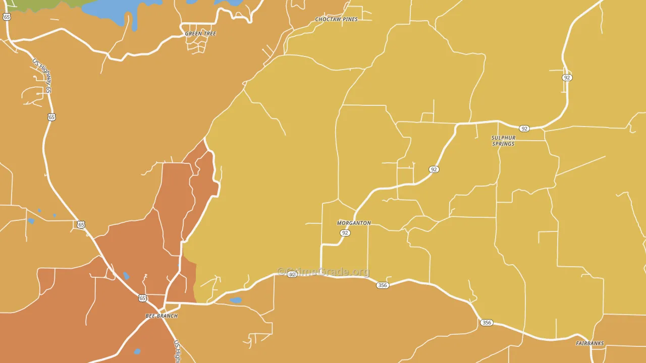 Morganton, AR Map of Burglary Rates