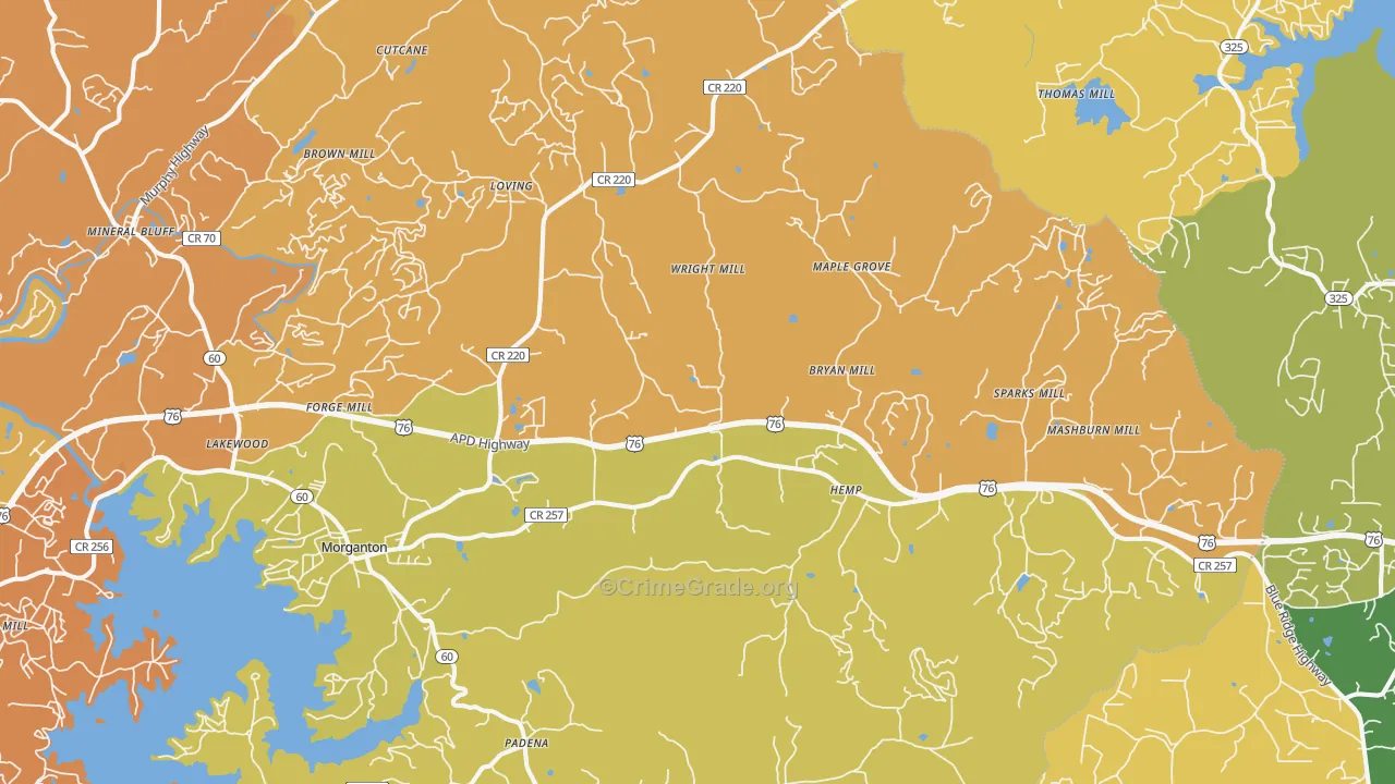Morganton, GA Map of Burglary Rates