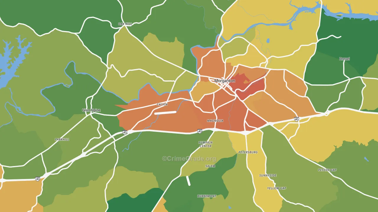 Morganton, NC Map of Burglary Rates