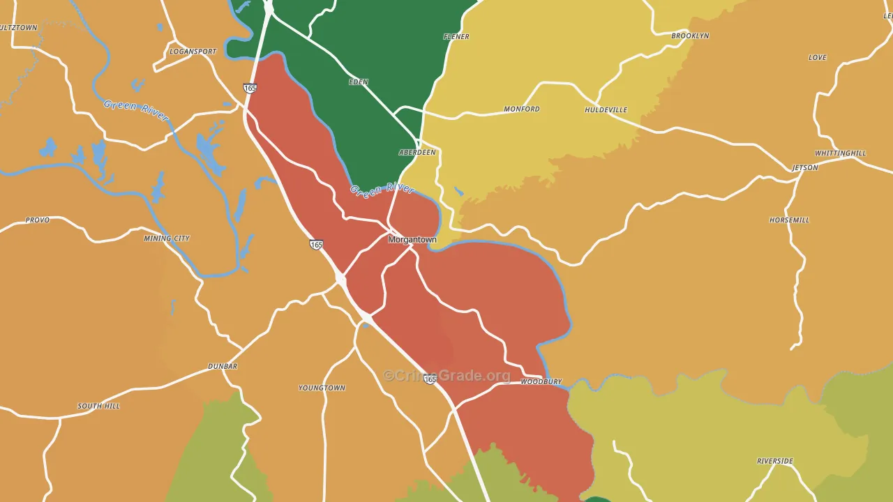 Morgantown, KY Map of Burglary Rates