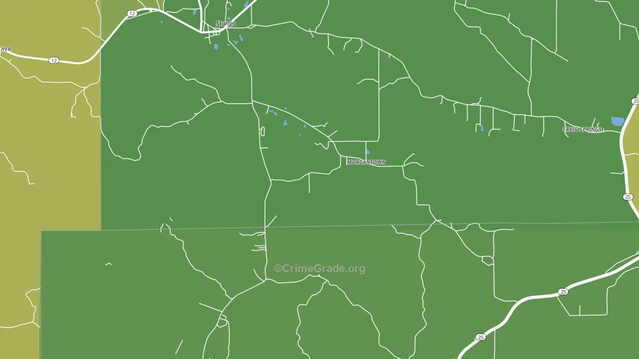 Morgantown, MS Map of Burglary Rates