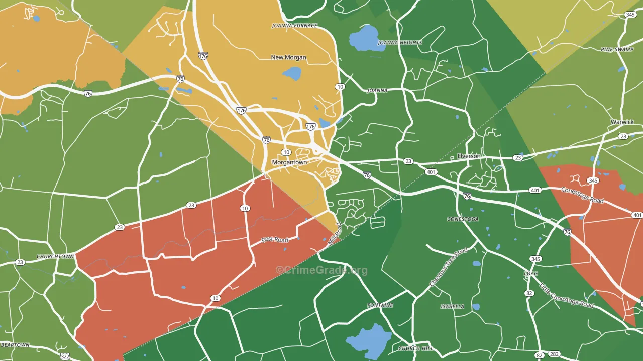 Morgantown, PA Map of Burglary Rates
