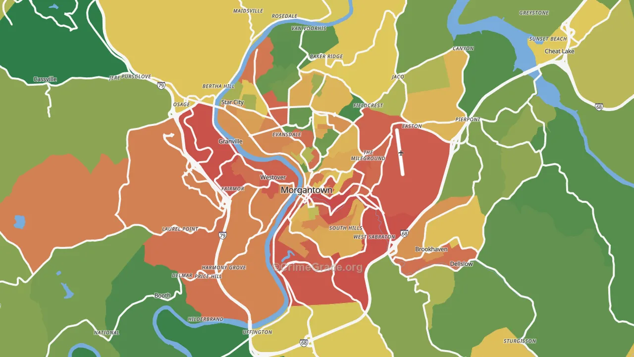 Morgantown, WV Map of Burglary Rates
