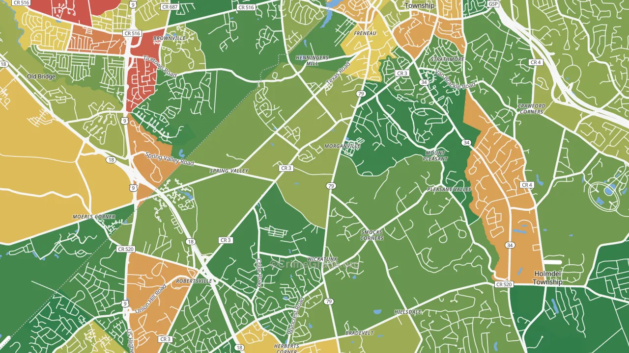 Morganville, NJ Map of Burglary Rates