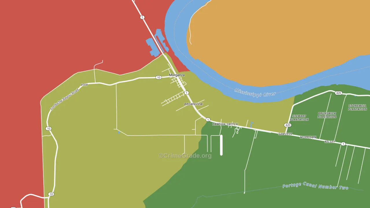 Morganza, LA Map of Burglary Rates