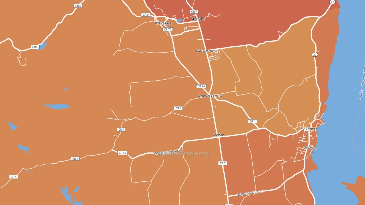 Moriah Center, NY Map of Burglary Rates